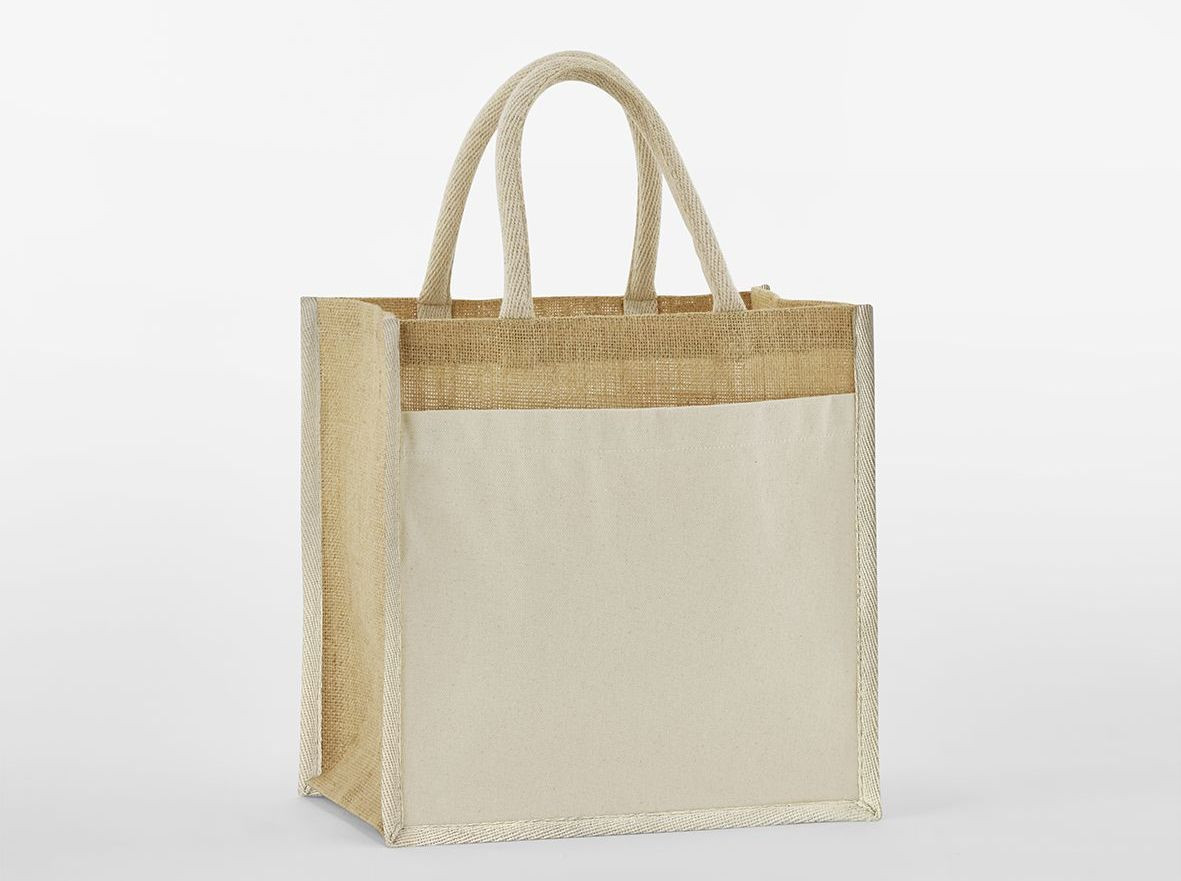 COTTON POCKET NATURAL STARCHED JUTE MIDI TOTE